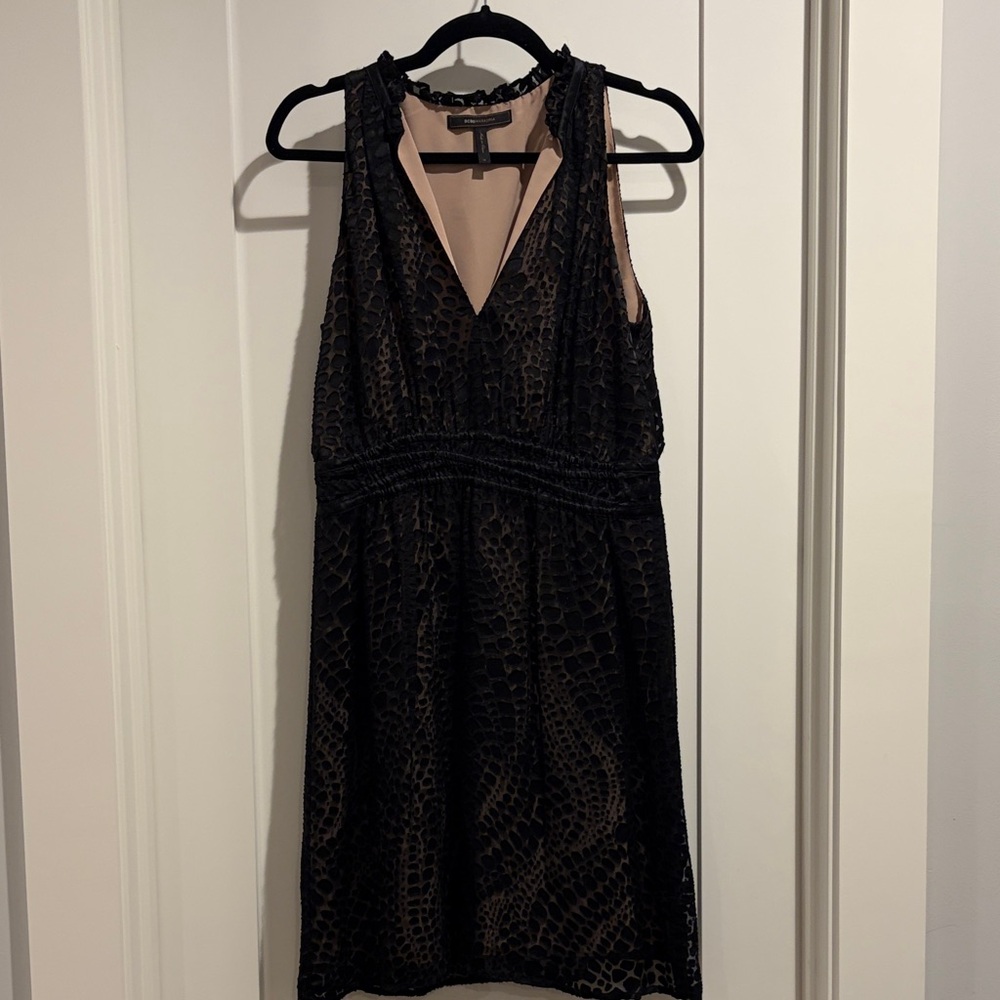 BCBGMaxAzria Black and Tan Backless Dress